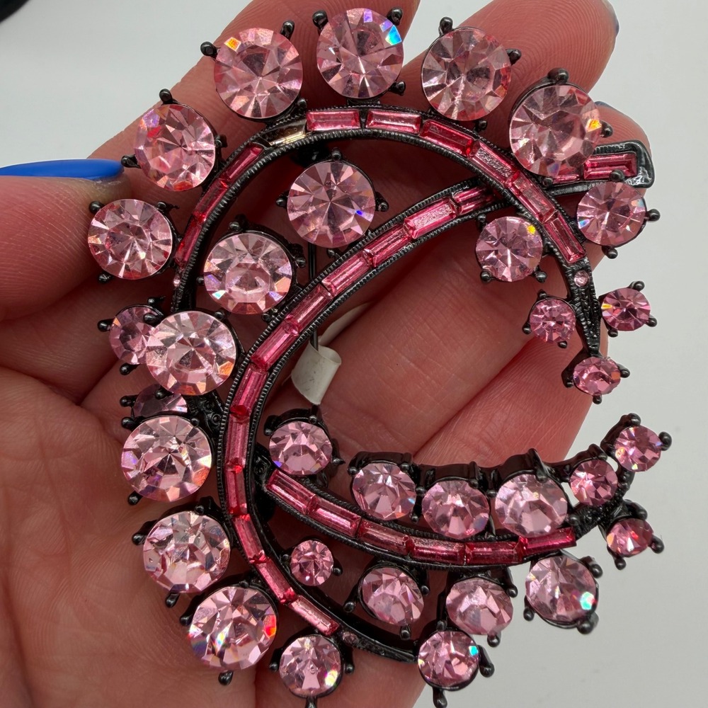Express Pink Rhinestone Swirl Brooch Gunmetal Statement Pin NWT $60